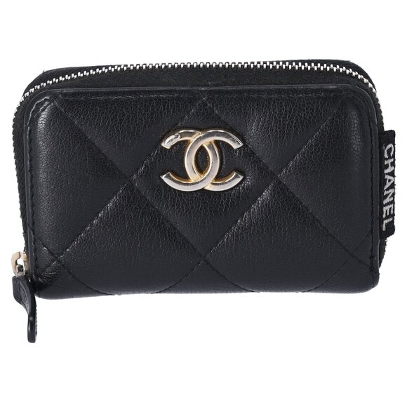 CHANEL Matelasse Coin Case Wallet Black Lambskin - Picture 1 of 7